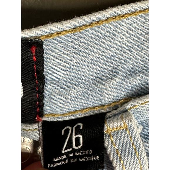 BDG Distressed Button Fly High Rise Light Wash Slim Straight Blue Jeans Size 26 - Picture 5 of 7